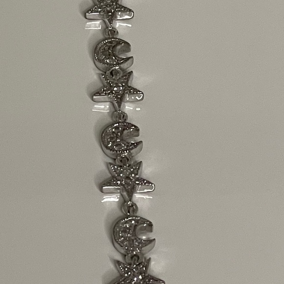 Vintage Sterling Silver Diamond Accent Star Moon Bracelet 8” - Picture 3 of 4